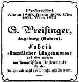 Anzeige Eduard Preissinger 1874