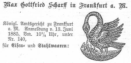 Markenanmeldung, Gottfried Scharff, 1885