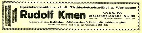 Anzeige, Rudolf Kmen, Wien, 1932