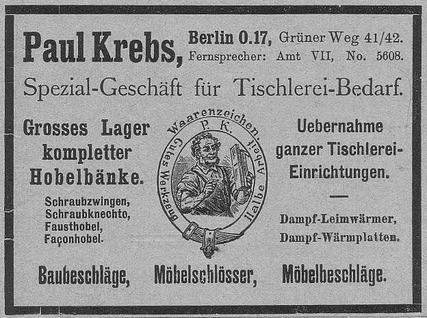 Anzeige, Paul Krebs, Berlin, 1905