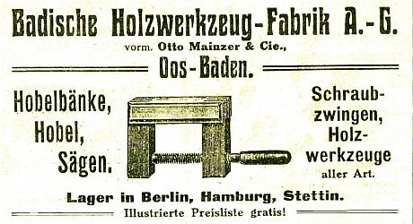 Badische Holzwerkzeugfabrik, Anzeige 1912