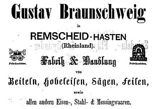 Gustav Braunschweig, Remscheid, Anzeige 1873