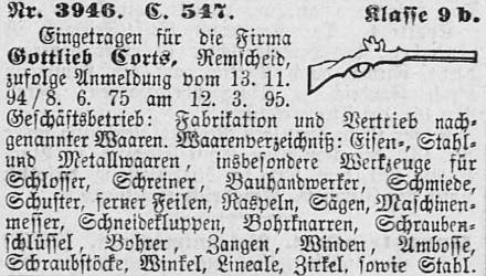 Markenanmeldung Gottlieb Corts 1895