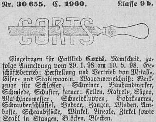 Markenanmeldung Gottlieb Corts 1898