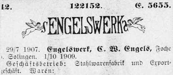 Markenanmeldung C. W. Engels 1909