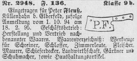Markenanmeldung Peter Fleuß 1895