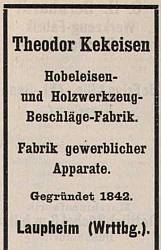 Anzeige Theodor Kekeisen (1909)