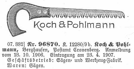 Markenanmeldung Koch & Pohlmann, 1906
