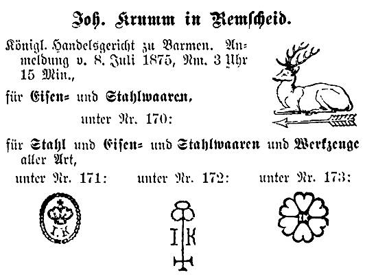 Markenanmeldung Johann Krumm, 1875