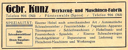 Anzeige Gebr. Kunz, 1935