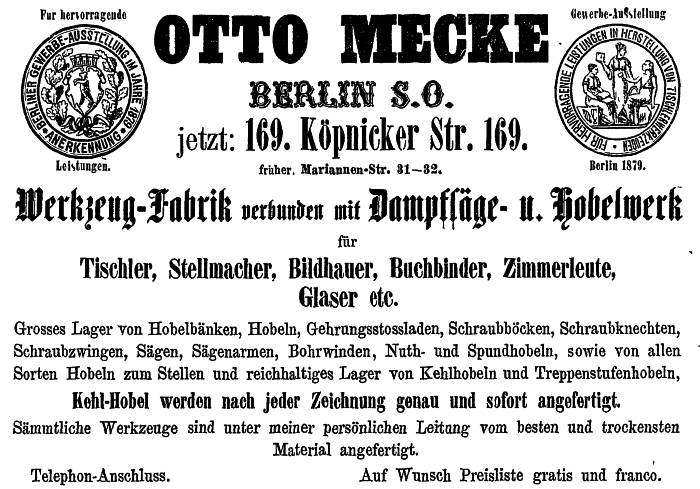 Anzeige, Otto Mecke, Berlin, 1888