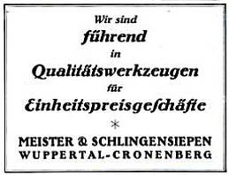 Anzeige, Meister & Schlingensiepen, Wuppertal, 1932