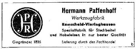 Anzeige Hermann Paffenhoff, Remscheid