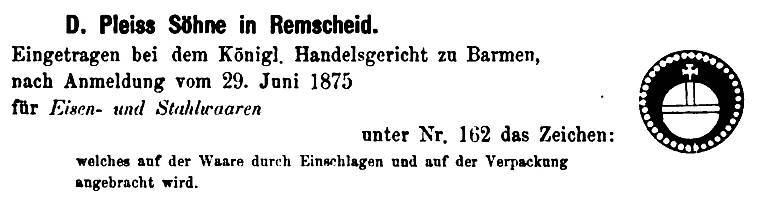 Markenanmeldung David Pleiss Söhne 1875