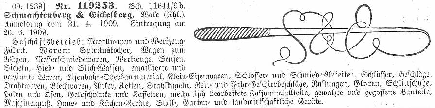 Markenanmeldung Schmachtenberg & Eickelberg 1909