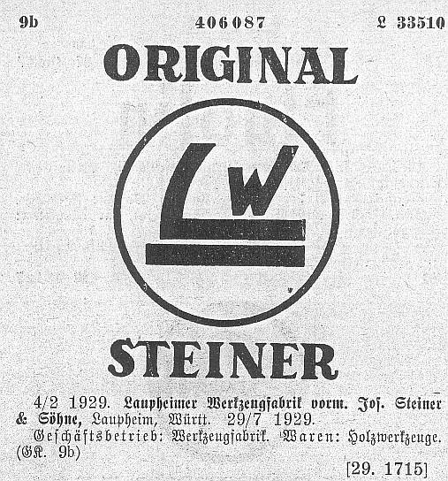 Warenzeichen Laupheimer Werkzeugfabrik, Original LW Steiner
