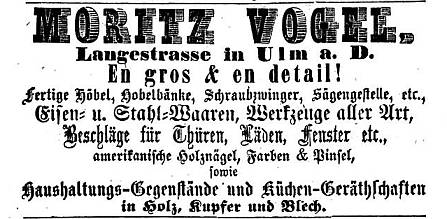 Anzeige Moritz Vogel, 1868