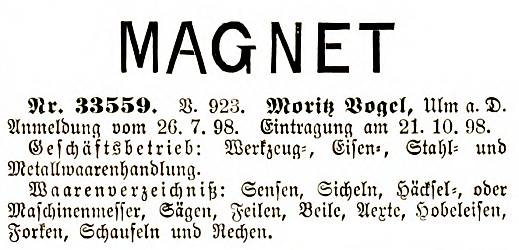 Markenanmeldung Moritz Vogel 1898