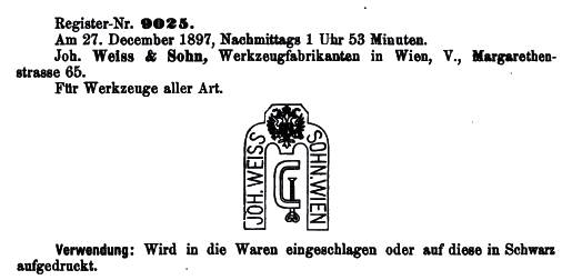 Warenzeichen Joh. Weiss, 1897