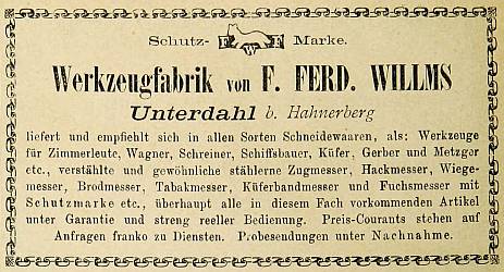 F. Ferd. Willms, Anzeige 1883